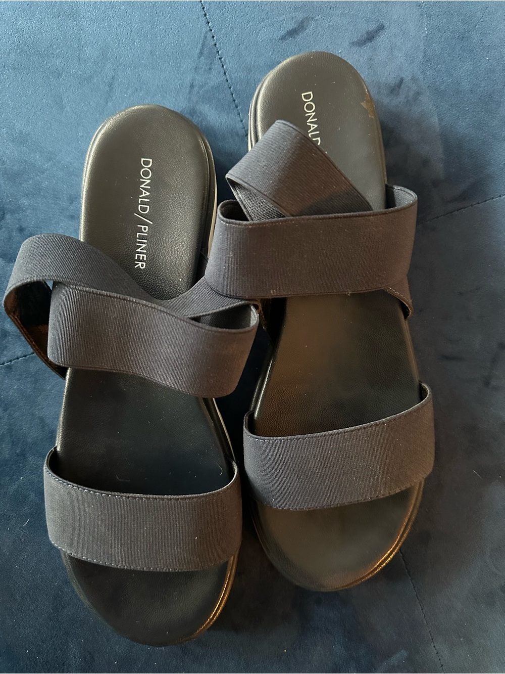 Donald J. Pliner Black Elastic Crossover Slide Sandals